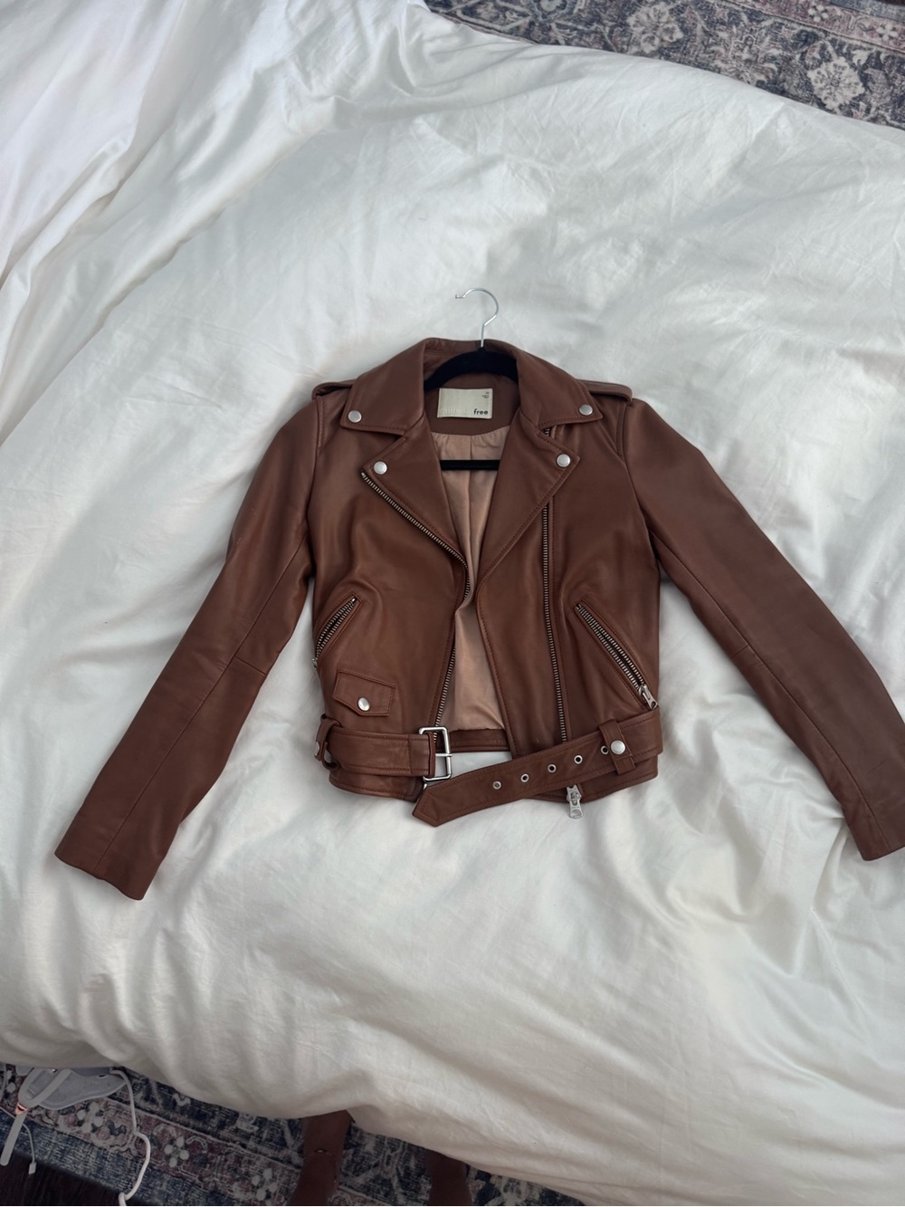 Aritzia Wilfred Brown 100% Leather Jacket with attached Belt